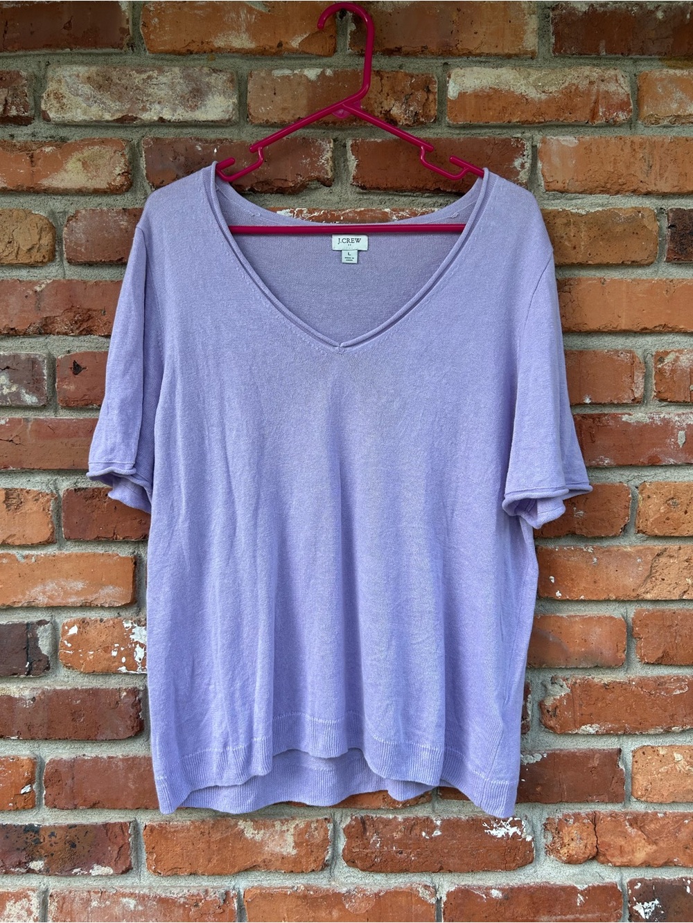 J. Crew Lavender V-Neck Short Sleeve Top Linen Blend L